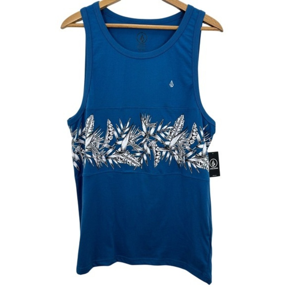 Volcom Summerside Tank Top Mens Medium Blue Floral Graphic Sleeveless Shirt
